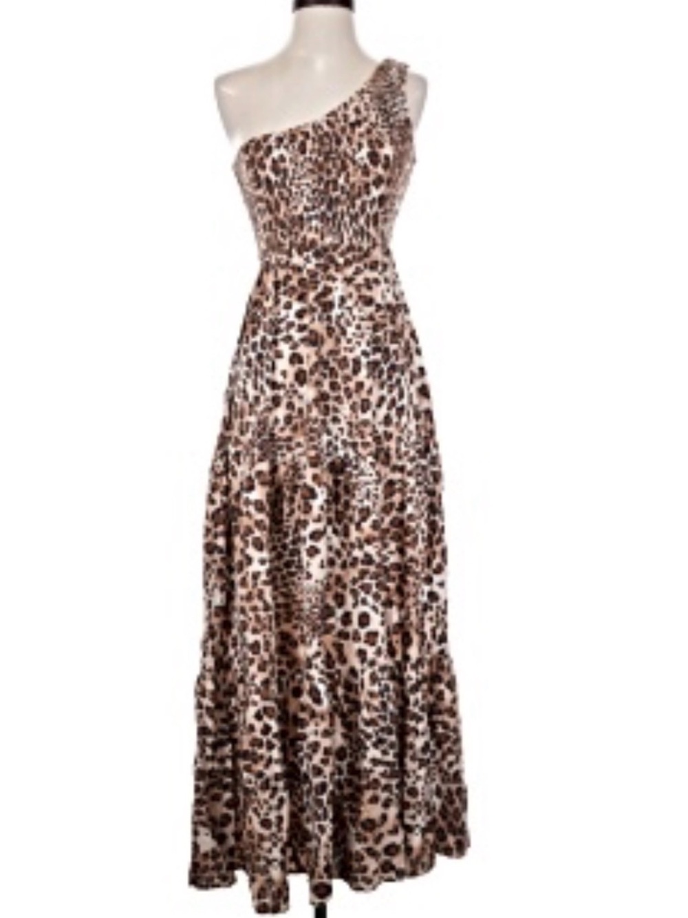 Leopard Print One-Shoulder Maxi Dress - Brown